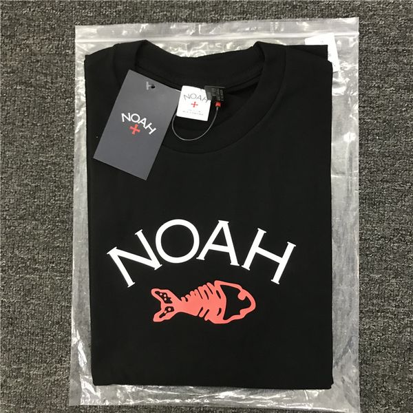 

19ss noah fishbone logo tee joint limited fish skeleton print no men and women cotton short sleeve, White;black