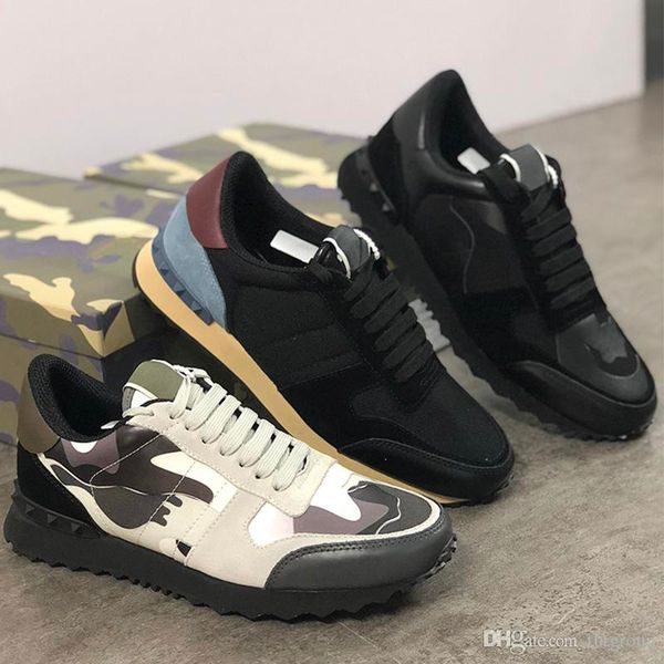 

нового rockrunner камуфляж роскошь обуви мужской дизайнер кроссовка genuine leather mens женщины flats вскользь тренер размера 35-45, Black