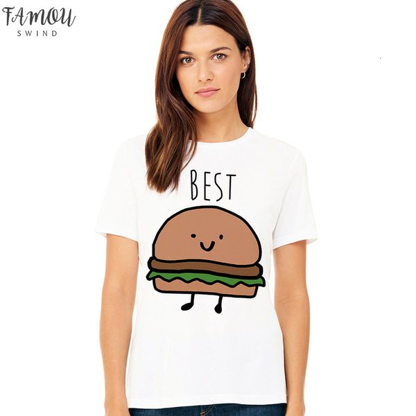 

funny design friend matching t shirt bff t shirt fast food tee shirt for femme cotton tees hamburger and, White