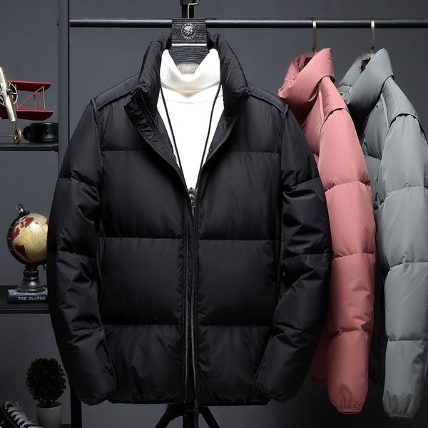 

2019 winter new men white duck down warm down jacket fashion standing collar slim fit solid color parka and coats brand clothing, Black