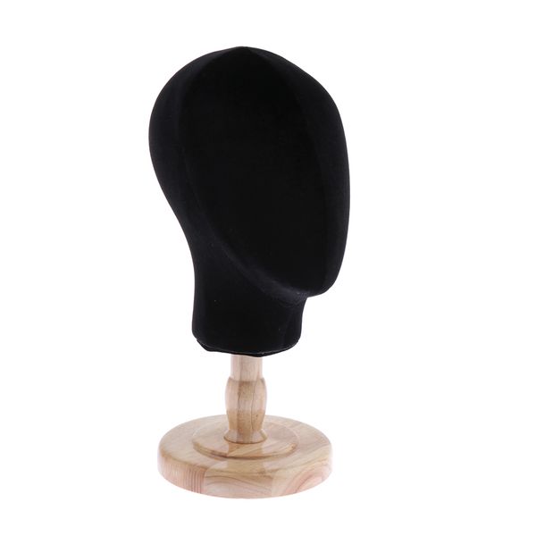 

cork block head mannequin head wig display styling head with wooden stand holder, detachable, White