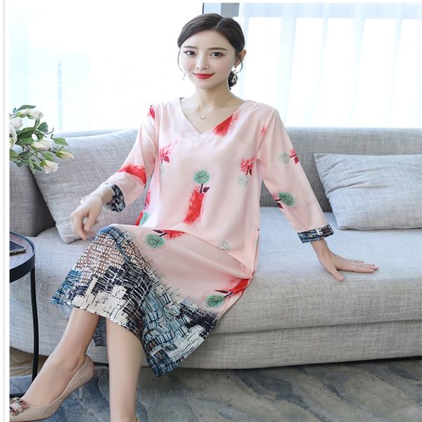 

3xl big size summer new print vestido thin silk chiffon dress female summer loose round neck plus size dresses women quality, Black;gray