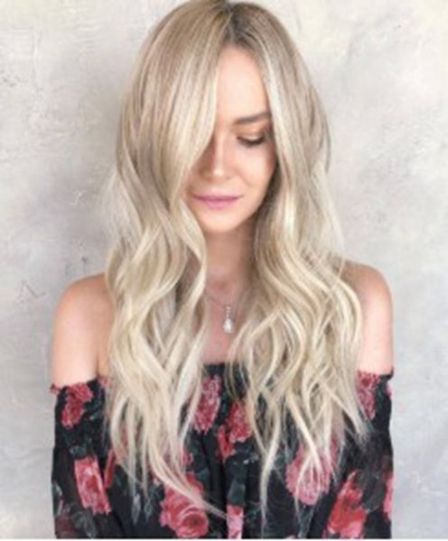 Zhifan Middle Parting Blonde Synthetic Wigs Body Wave Hair Style