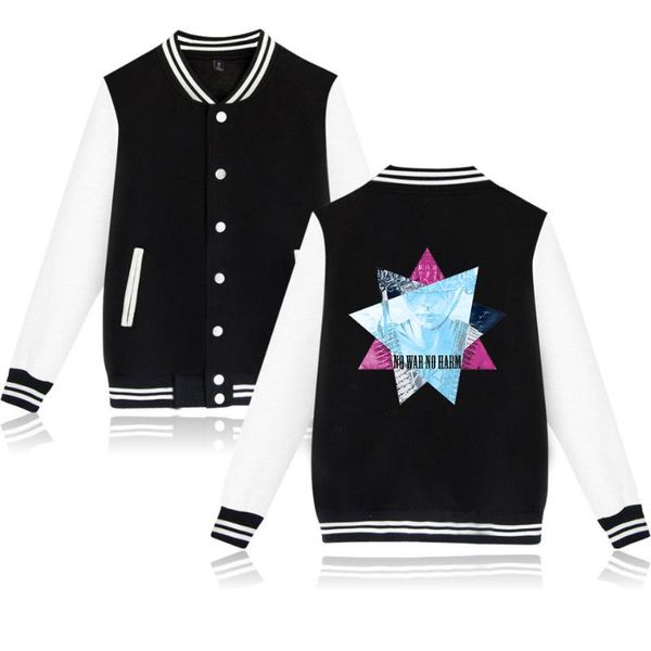 

european and american streets popular brand style no war no harm men and women fashion printed hoodie baseball uniform, Black;brown