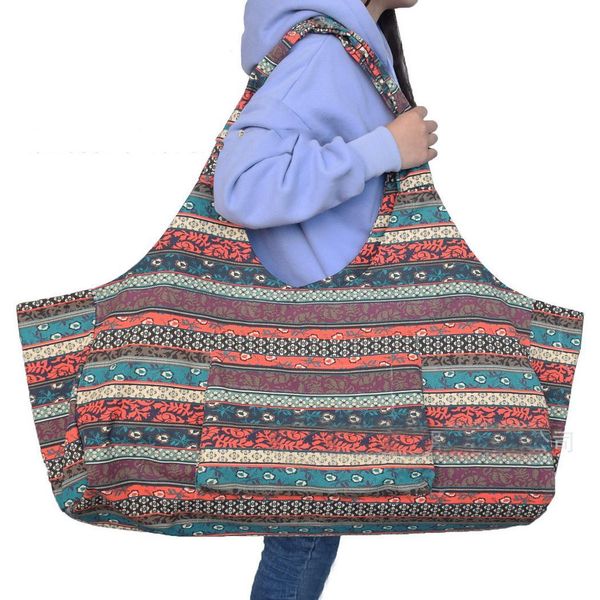 

large yoga mat bag yoga mat interior compartment bohemian style carrier casual canvas storage bag open 2 print