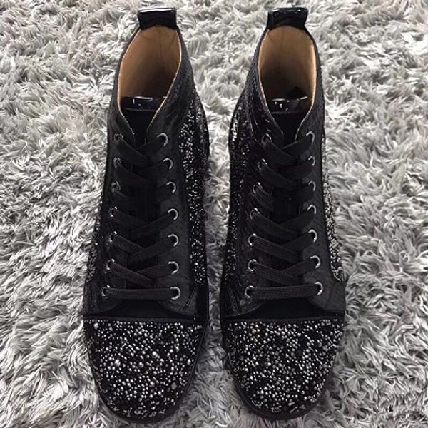 

Popular Blingbling Rhinestone High-top Red Bottom Sneakers Fashion Men Women Strass Luxury Casual Red Sole Walking,EU35-46