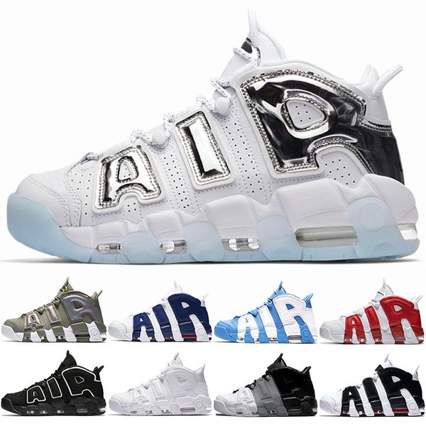 

air more uptempo мужчины женщины баскетбольная обувь scottie pippen varsity красный тройной белый unc радужный хром синий oreo sport sneaker