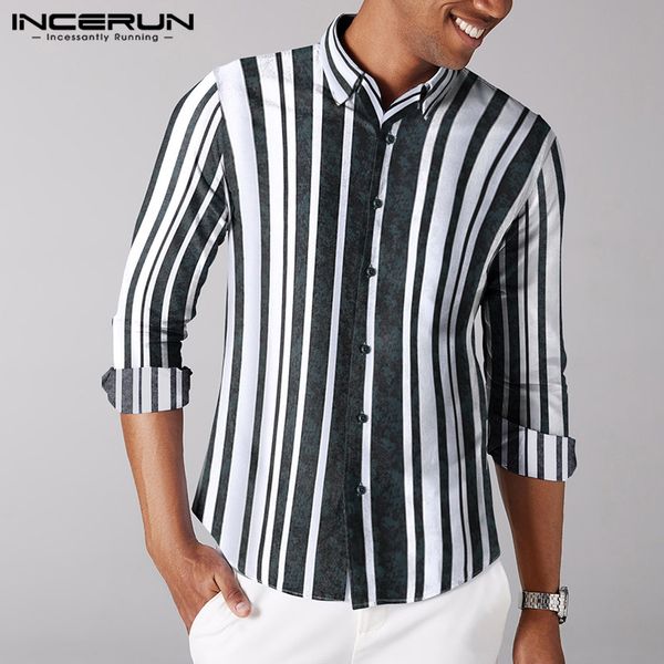 

men's casual shirts incerun men striped long sleeve turn down collar shirt man ethnic buttons blouse korean style patchwork camisa 3xl, White;black