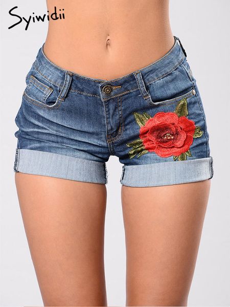 

shorts jeans woman street style stretch embroidery cuffs denim pants skinny pencil pants vintage scratched bleached short mid, Blue