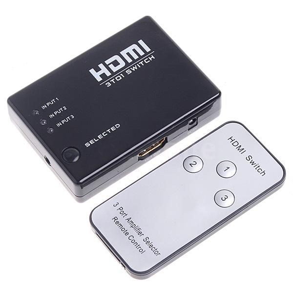 

mini 3 port hdmi switch switcher splitter 1080p hd video + ir remote
