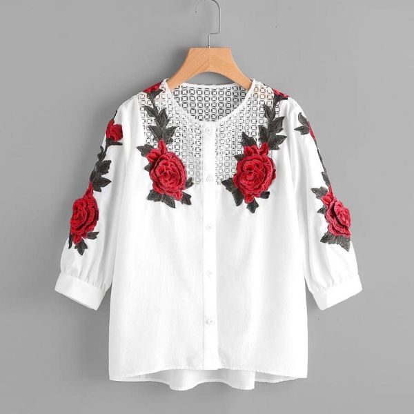 

womens lace blouses 2019 embroidered lace blouse women autumn white blouse fashion lady rose floral regular blusas female