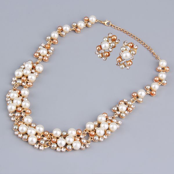 

fashion handcrafted bridal imitation pearls necklace pendant earring jewelry sets adjusted for party, Silver
