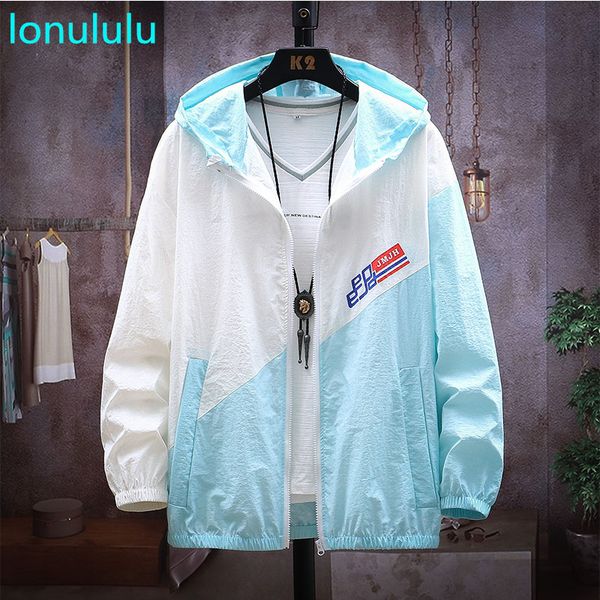 

2020 new color contrast hooded sunscreen couple's summer ultra thin outer layer breathable sunscreen, Black;white