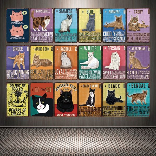 

mike86 ] i love my cat tabby burmese black cats tin sign custom poster personality classic metal painting decor art zz-03