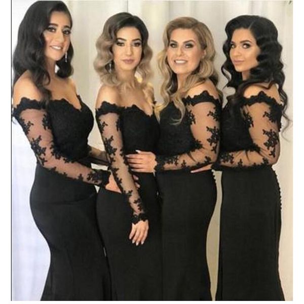 

custom made black lace bridesmaids dresses 2020 long sleeves off shoulder sheath wedding guest dress maid of honor gowns evening formal, White;pink