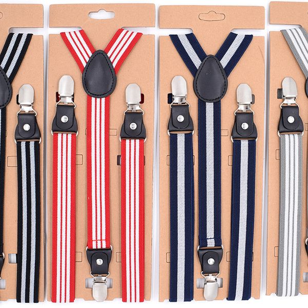 

2019 new brand fashion three clip stripe strap 2.5cm black leather strap clip y-type suspenders, Black;white