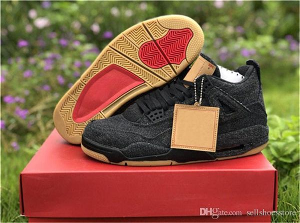 

дешевые мужчины баскетбол обувь джинсовая ог 4 4s черный белый жан jiont общества для кроссовки аутентичные спортивная обувь с коробкой