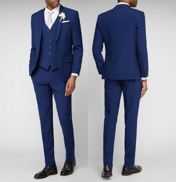 Feito sob encomenda azul noivo smoking pico lapela padrinho de casamento 3 peça terno moda masculina negócios festa jaqueta blazer (jaqueta + calças + colete)