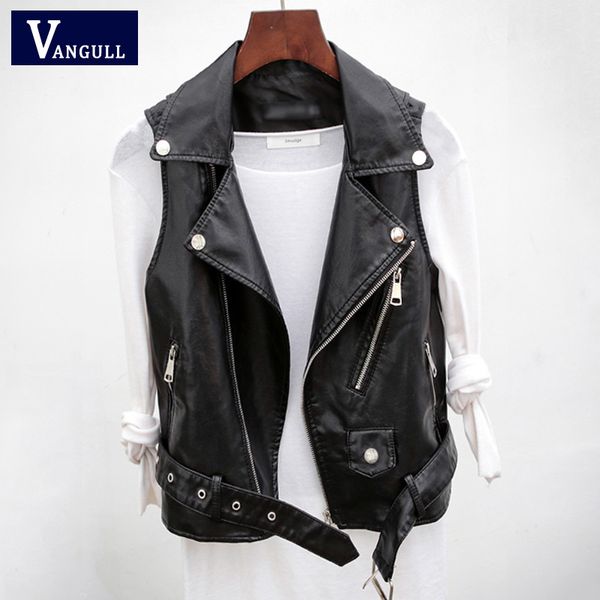 

vangull pu leather waistcoat women motorcycle vest coat 2019 new sleeveless vests large size 4xl, Black;white