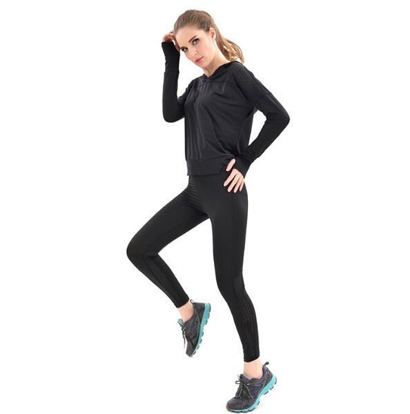 

yoga clothes two-piece autumn and winter new ladies outdoor fitness quick-drying long-sleeved hood sports suits, White;red