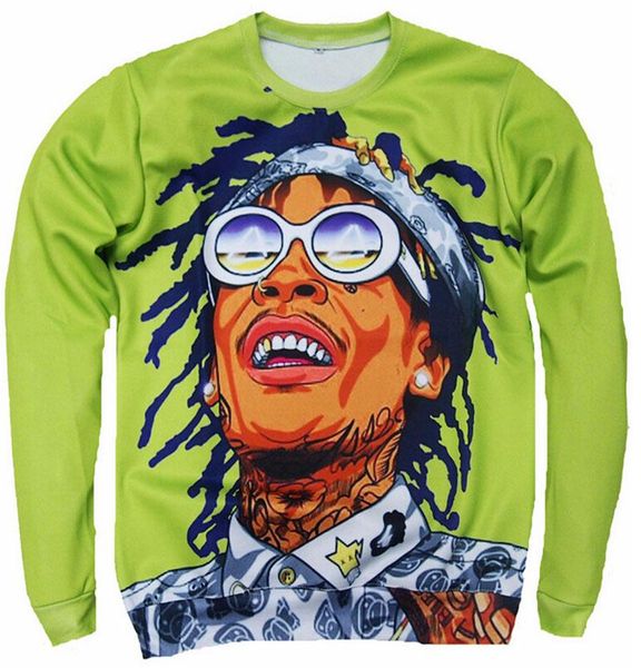 

w1215 hip hop men women 3d hoodies character printed sweatshirt wiz khalifa crewneck sweats pullovers plus size s-3xl, Black