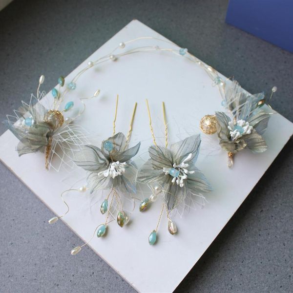 

korean bride mori super immortals hairpins hairbands hair ornaments sweet brides hair accessories, Golden;white