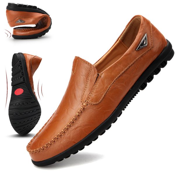 

2019 genuine leather men shoes casual luxury italian mens loafers moccasins breathable slip on driving shoes men plus size, Black