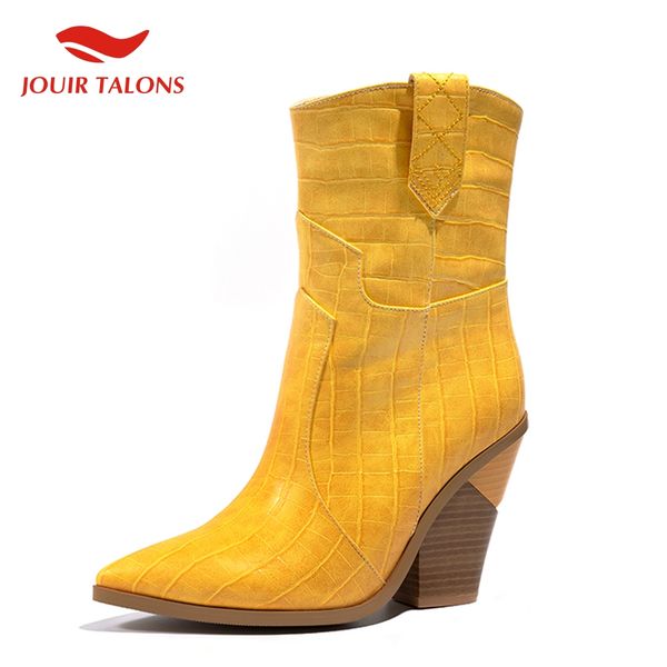 

design light yellow fashion large size 46 high heels mid-calf boots women shoes popular western boots shoes woman, Black