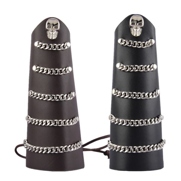 

medieval punk bandage steampunk leather lace up gauntlet wristband for men women, Golden;silver