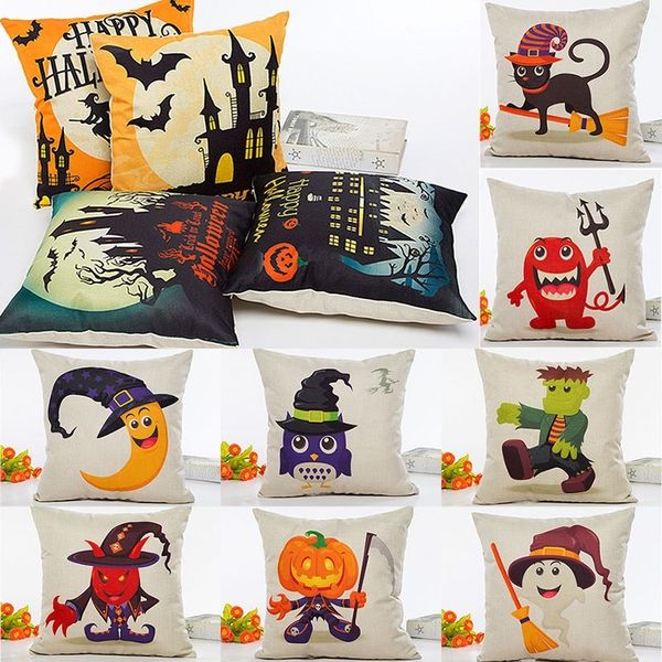 

halloween pumpkin pillow case linen cartoon anime pillowcase home sofa car decorative xmas gifts without core 45*45cm 28 design an2203