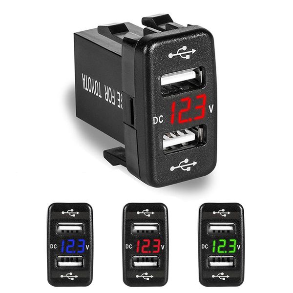 

12v 4.2a dual usb ports car charger socket voltmeter display power adapter for toyota