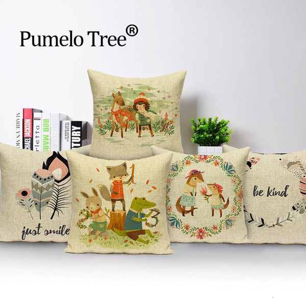 

cartoon animal cushion cover 45*45 cushions home decor custom pillow cover fox linen cute print outdoor cushions throw pillows