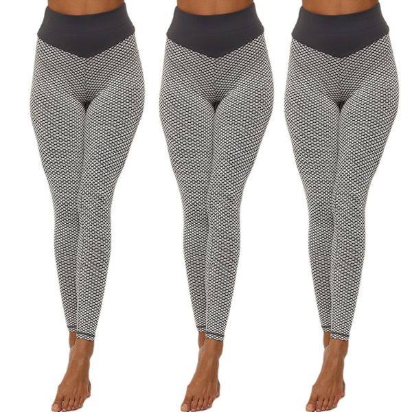 

women high waist gym push up bulift fitness leggings lady casual honeycomb jacquard knitted seamless workout sports leggings, Black