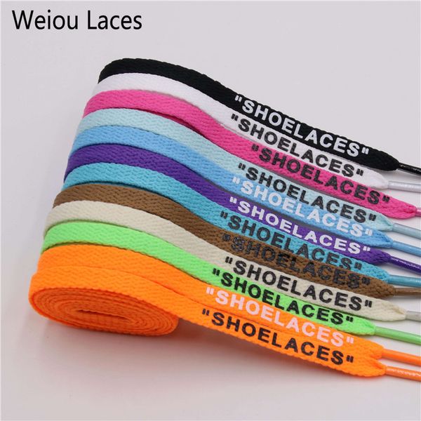 

weiou new letter font 8mm double sides printed "shoelaces" black white laces ow signed off flat shoes lacet joint shoelace, White;pink