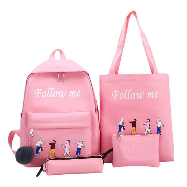 

for teenage girl student school bag women cartoon alphabet student backpack casual large capacity travel 4 piece set backpack