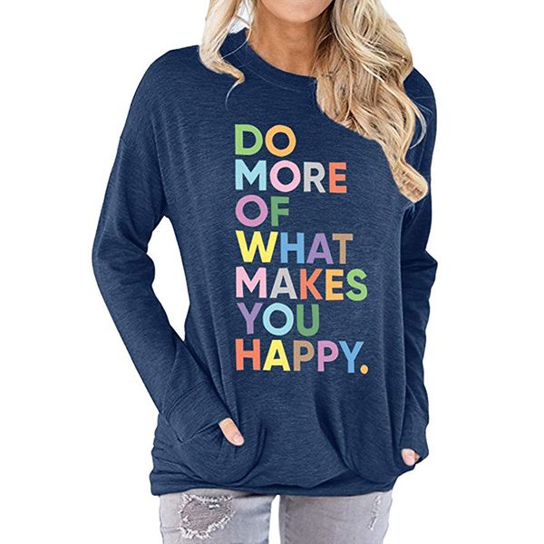 

2020 women's bat shirt color letter print pocket sweatshirt round neck, Black