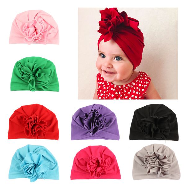 

new infant toddle scrunchies flower cotton caps kids designer hats headbands hat bandanas baby girl hair accessories children turban cap, Slivery;white