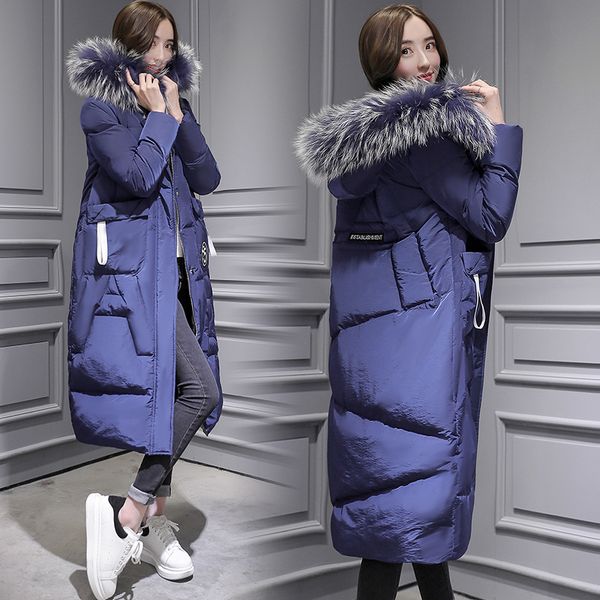 

russian winter women down jacket long thick female winter coat white duck down luxury fur thermal female overcoat s-2xl g152, Black