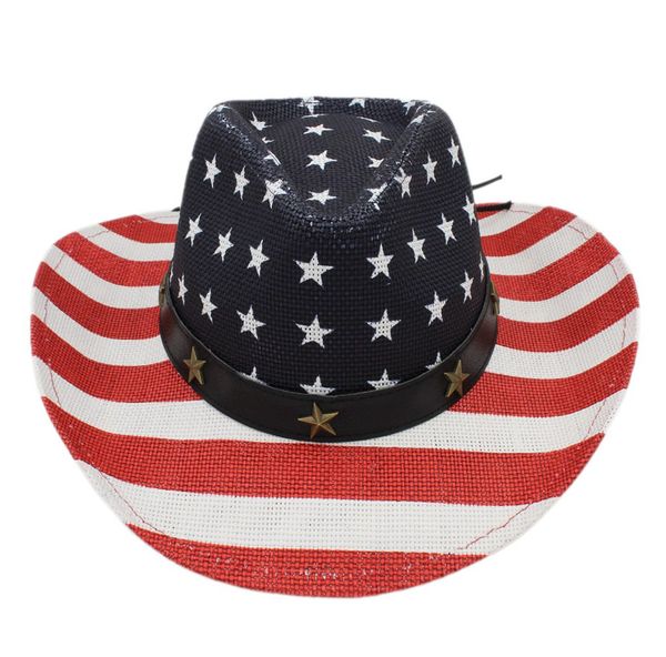 

новой мода мужчины женщина western солома cowboy cap открытая широкий брим бич вс h пастушка джаз h флаг сша, Blue;gray