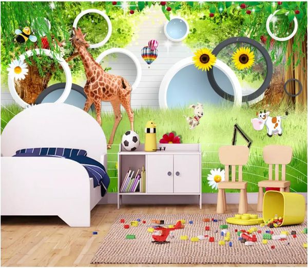 3d Wall Murals Wallpaper Custom Picture Mural Wall Paper 3d Giraffe Grass Scenery Beautiful Children S Room Kids Room Papel De Parede Car Wallpapers