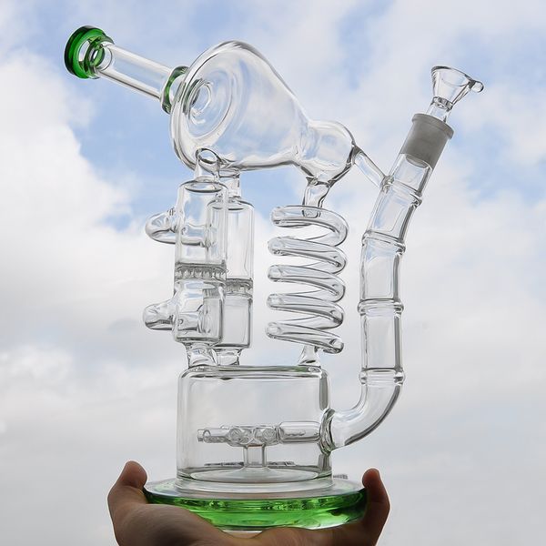 

11" высокий стакан воды Бонг Recycler стеклянные бонги Dab нефтяные вышки кальян со стеклянной чаши дыма аксессуар дымовой трубы