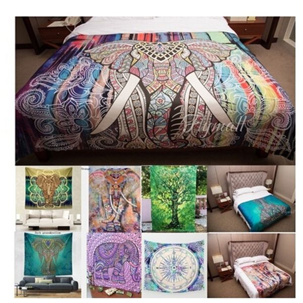 

листы моды декор номеров одеяло слон pattern гобелен разноцветный mandala печатный гобелен индийский boho стена спальня ковер кровать