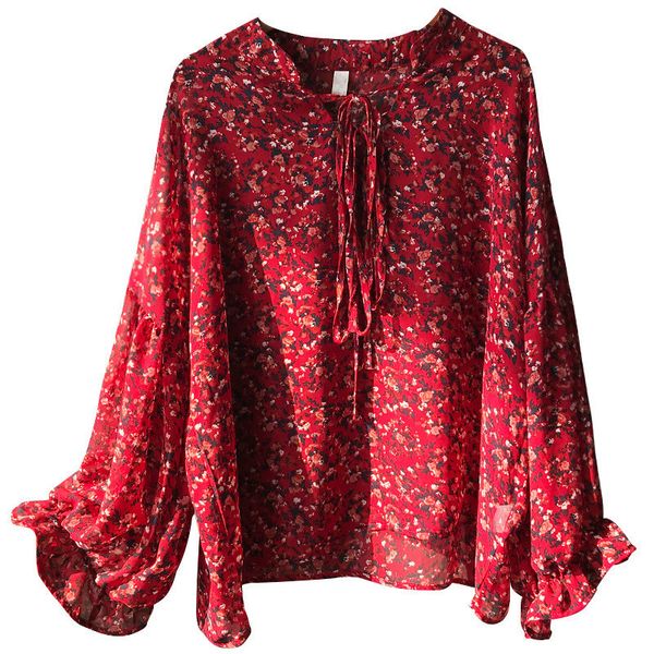 

evasu lou bohemian chiffon blouses 2019 new spring loose lantern sleeve printed shirts women clothes blusas ev345, White