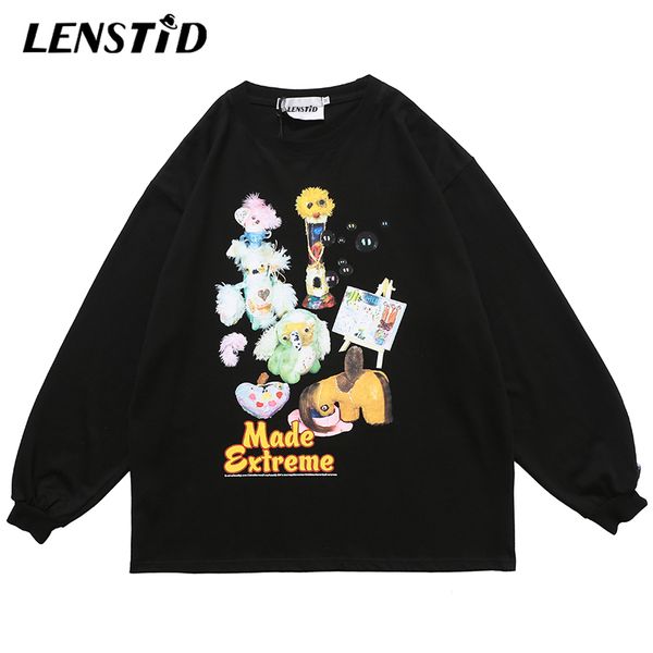 

мужчины хип-хоп негабаритной футболка фаршированной игрушки печать harajuku streetwear майка с длинным рукавом мода больших рубашек хлопка т, White;black