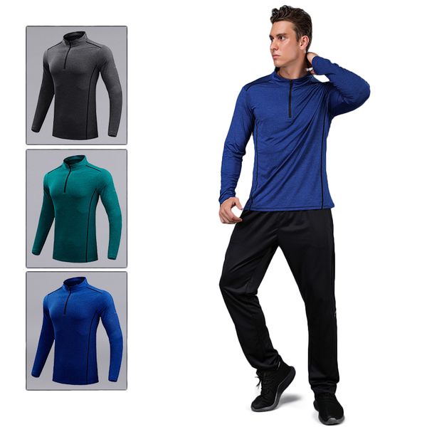

spring and winter running long shirt men's quick-drying exercise compression sports gym workout 2020 outdoor climbing training, Black;blue