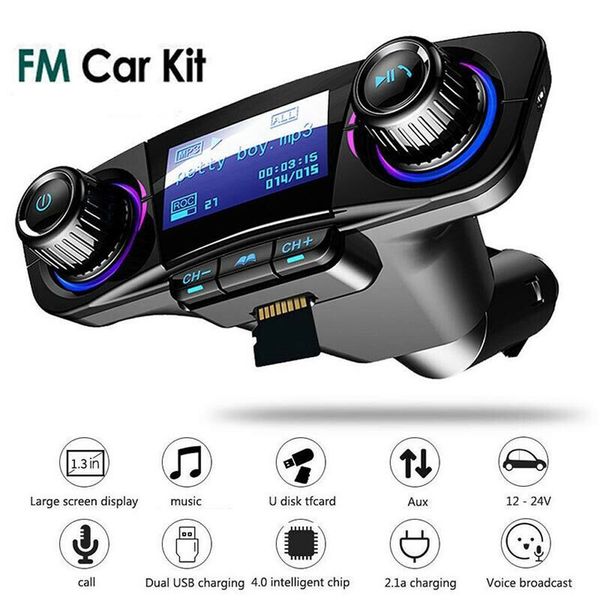 

new 1.3 inch dot matrix led display bt car fm transmitter mp3 player hands radio adapter kit usb charger multilingual#p15