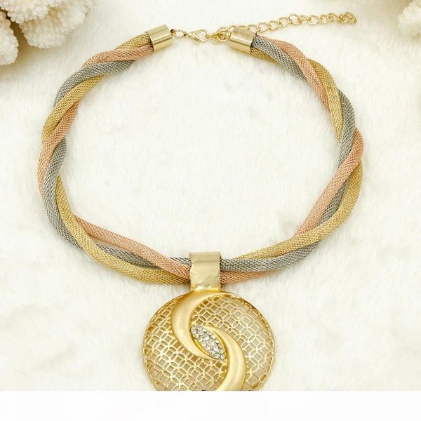 

2018 fashion elegant women gifts tri-color necklace bracelet earrings ring charm wedding engagement crystal pendant jewelry sets, Silver