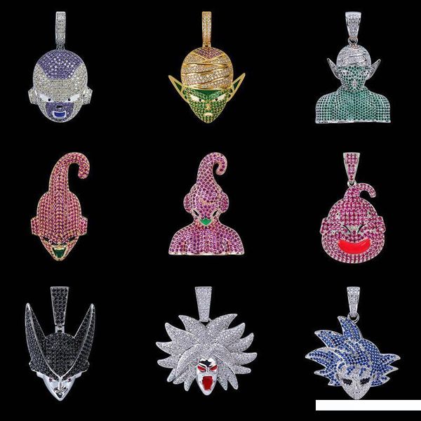 

dragon ball pendants hip hop jewelry for men bling cz 18k gold plated buu goku charms hip hop necklace, Silver