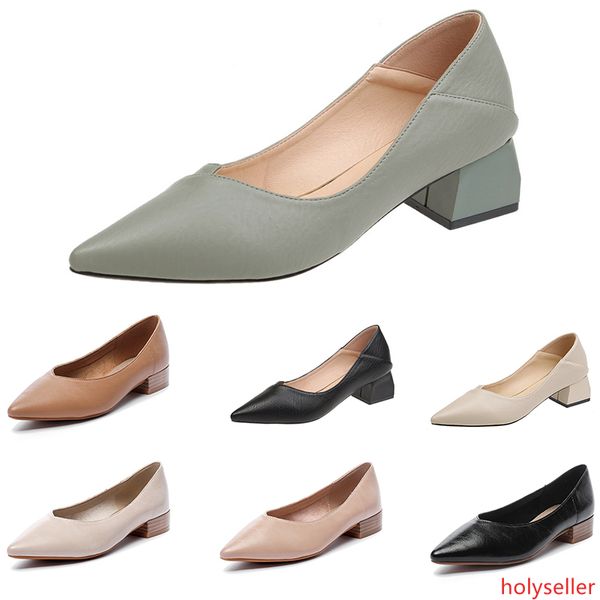 

2020 fashion women s casual leather shoes pure color mid-heeled shoes with pointed shallow mouth outdoor jogging walking shoes main17