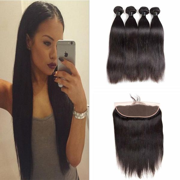 

кружева фронтального с узелками человеческих волос 4 связки с фронтальными бразильскими прямыми волной связкой remy индийских утками волос с, Black;brown